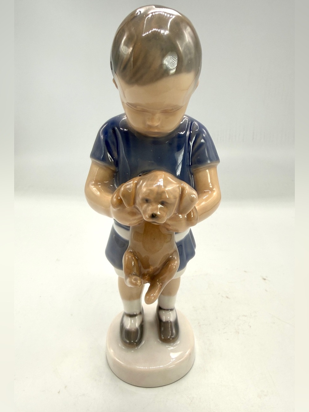 VTG B&G Bing-Grøndahl Denmark, Fine Porcelain Boy w’ Puppy Hand Painted Figurine